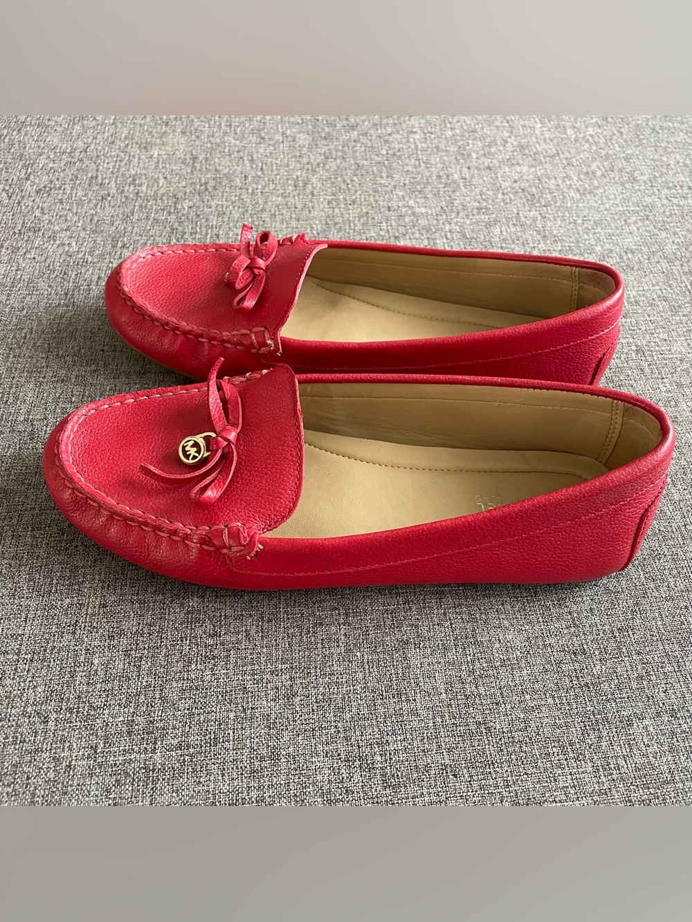 Michael Kors Everett Leather Moccasin Loafers Bright Red Bow
